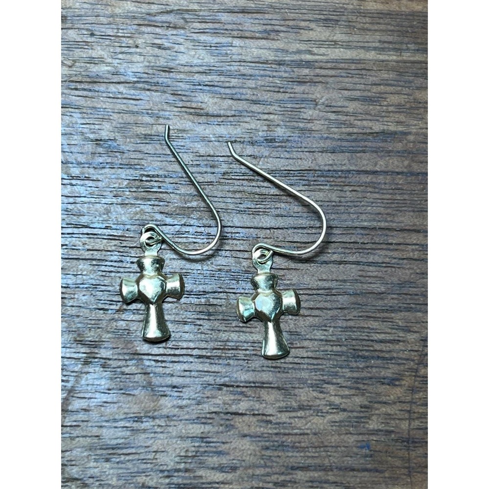 Vtg 14k Tested Crucifix Cross Earrings Dangle Charmes Mini Jewelry Charm